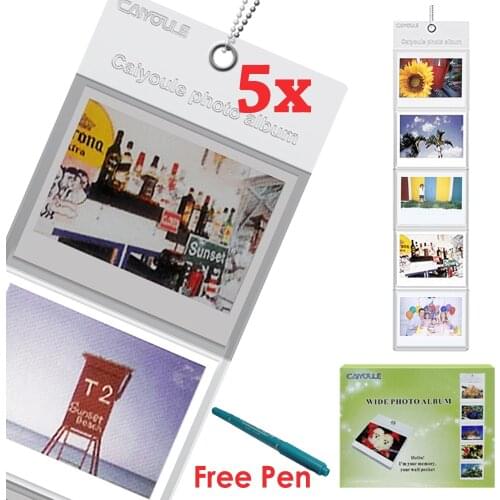 5 x Hang Wall Album 5 Pockets / Pcs For Fujifilm Instax Fuji Instant 210 300 Wide Film Paper Photos Value Pack + Free Marker Pen