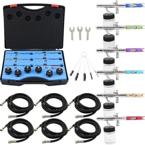 OPHIR 6PCS Air-brush/Air Brush Gun Set 0.35MM Dual Action Airbrush Spray Gun w/ Cleaning Brush for Body Paint Nail Art _AC047
