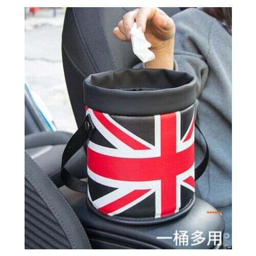 Vehicle-mounted Trash Can Min Cooper Trashcan Multifunctional Vehicle Storage Bucket Rear Hanging Black Red Union Jack