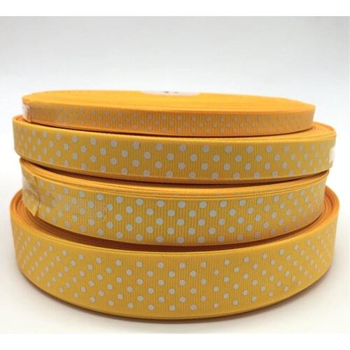 10mm 15mm 20mm 25mm Grosgrain Ribbon Yellow Printing Polka Dot Hair Bow Party Christmas Wedding Decoration DIY Gift Wrapping