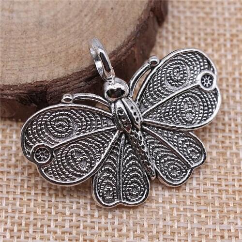 Free shipping 15pcs 41x31mm antique silver butterfly charms diy retro jewelry fit Earring keychain hair card pendant accessories