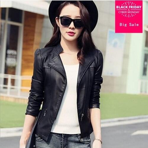 Zipper stitching lapel PU jacket 2020 autumn new female motorcycle PU leather jacket short paragraph Slim pu jacket w1006