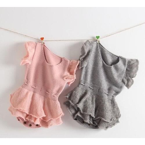 Baby Girl Knitted Romper Cute Lovely Autumn Spring Flying Sleever Layered 2 Layers Ruffled Newborn Infant Bodysuit