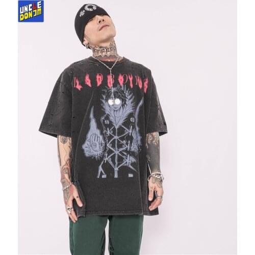 UNCLEDONJM 2021 Damaged oversized t shirt Hip Hop Streetwear Tshirt Harajuku Summer Short Sleeve T-Shirt anime t shirt LSD02