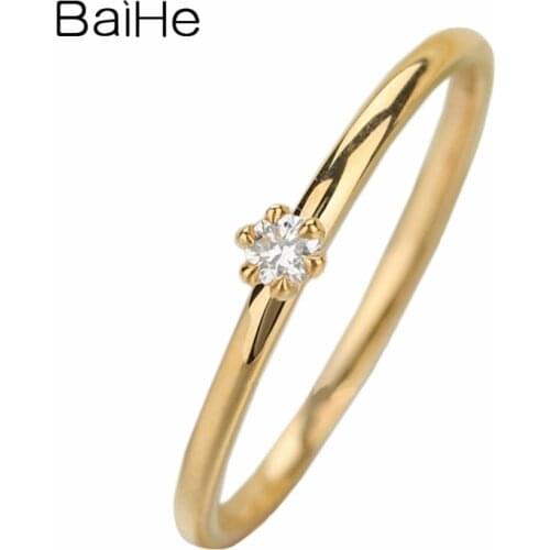 BAIHE Solid 14k Yellow Gold VS/H Round Full Cut Natural Diamonds Ring Women Wedding Party Fine Jewelry кольца кольцo Engagement