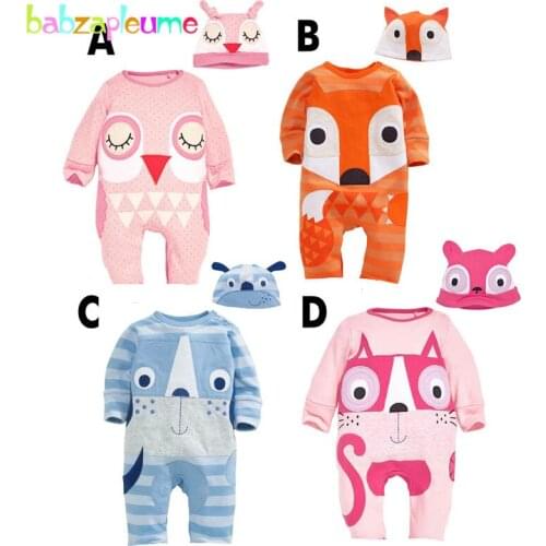 2PCS/Spring Autumn Baby Jumpsuit+Hats Cartoon Cute 100%Cotton Infant Rompers Newborn Clothing Set Baby Boys Girls Clothes BC1113