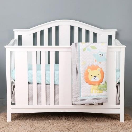 3PCS Grey Crib Bedding Set for Boys or Girls Nursery Unisex Cotton Baby Bedding Set ,Fitted Sheet, Crib Quilt, Dust Ruffle