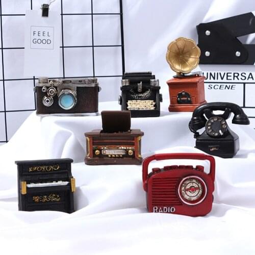 Creative Vintage Mini Resin Crafts Phonograph Camera Piano Radio Model Nostalgia Living Room Home Decor Photo Prop Gift New Sale