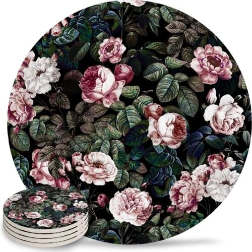 NIGHT FOREST Round Coaster Coffee Table Mats Kitchen Table Accessories Absorbent Ceramic Coasters