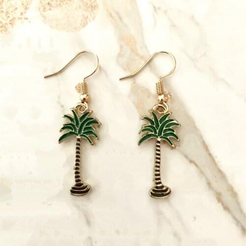 Summer Coconut Tree Earrings Gold Zinc Alloy Beach Charms Dangle Coconut Palm Women Hoop Eardrop Fashion Jewelry Accessories