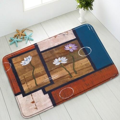 Oil Painting Color Flowers Non-Slip Bathroom Mat Retro Wood Plank Indoor Entrance Doormat Absorbent Carpet Washable Home Decor