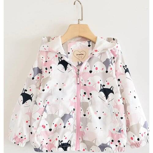 Fashion Girls Trench Coat Fox Printing Hooded Jackets Kids Windbreakers Coat Spring Autumn Jackets For Children Outerwear Coat