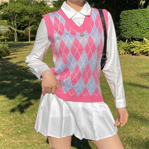 Fashion Knitted Vest Womens Casual Korean Sweater Stretch Sweater Spring and Autumn Sleeveless V-neck Vest College Vest Sweater