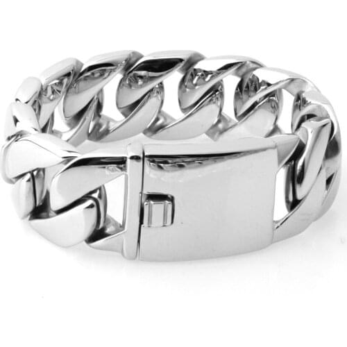 Mens Bracelet Cuban-Style Chain Insert Buckle Design Solid Stainless Steel Heavy Jewelry Link Bold Accessories Hip-Hop Boy 26mm