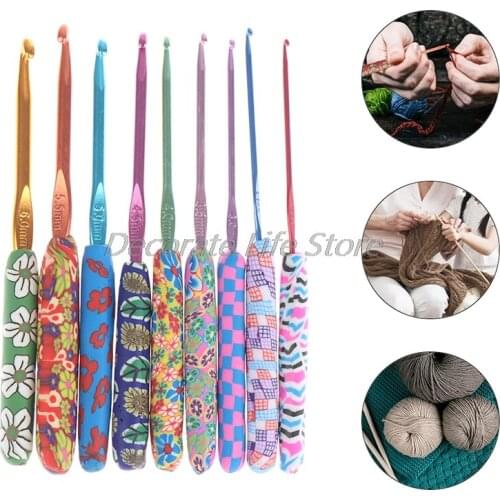 9Pcs Colourful Crochet Hook Set Ergonomic Handles Knitting Needles Sewing Tool