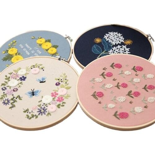 DIY Flower Butterfly Embroidery Kit with Hoop Needlework Pattern Printed Starter Kit for Beginners Sewing Art Craft Painting