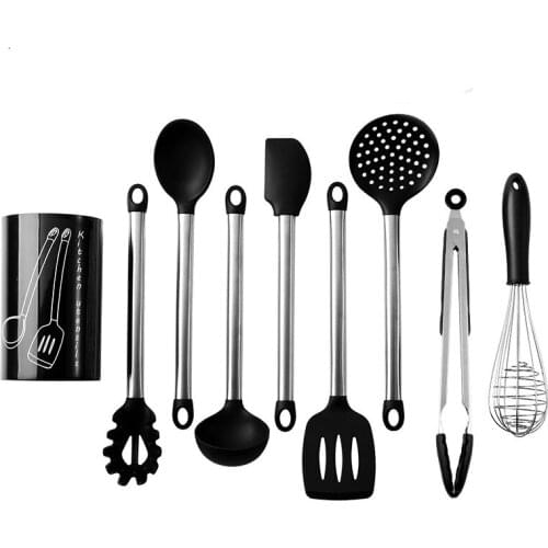 8pcHeat Resistant Silicone stainless steel Cookware Set Nonstick Cooking Tools Kitchen & Baking Tool Utensils Spoon Accessories