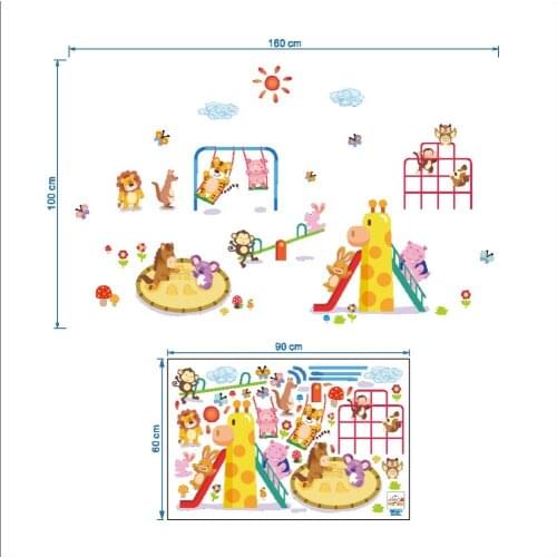 Lion Monkey Owl in the Amusement Park Wall Sticker Kids Babies Infant Room Wall Posters Butterfly Flowers Sun Cloud Wall Decals