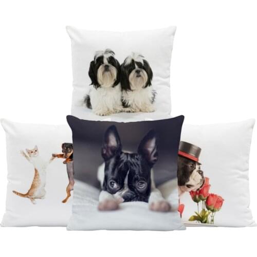 Pug Shih Tzu Cushion Cover Dog Boston Terrier Pillow Case Ethnic Bookcase Gifts Home Decoration Pillow With Cover Large Velvet