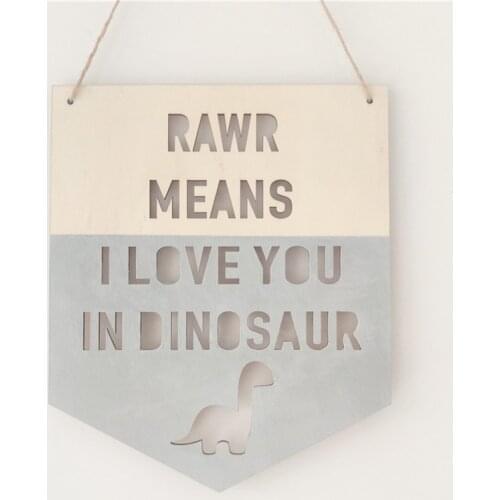 Nordic Style Wood Chip Dinosaur Hanging Garland Positive Slogan Banner Kids Room Decoration Ornaments Wall Decor Photo Props