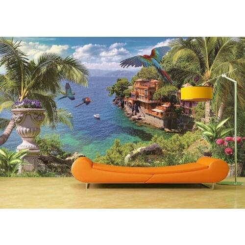 Custom Wallpaper Murals Fantasy Coastal Town Self Adhesive Vinyl Wall Sticker Wall Paper Art Wall Painting Living Room