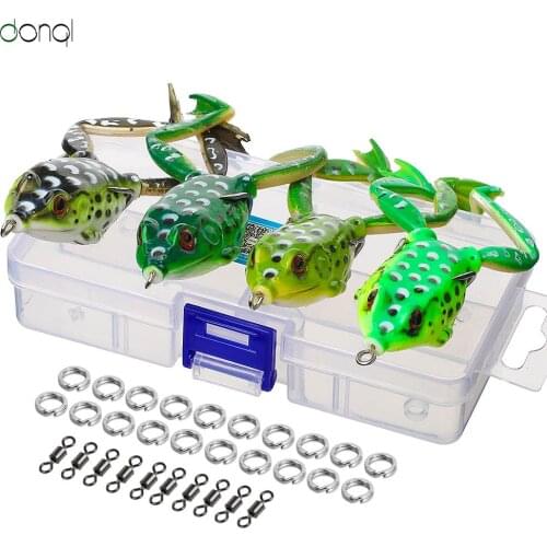DONQL 4/10/20pcs/ Set Artificial Soft Fishing Lure Long legs Frog 9.5cm 15g Silicone Bait Topwater Fishing Frog Kit Double Hooks