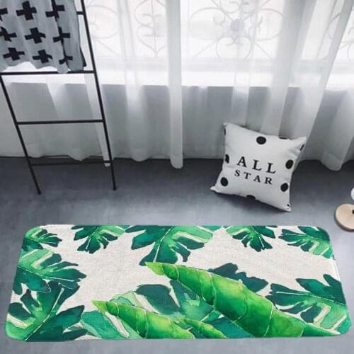 Carpet Doormat Funny Kitchen Entrance Door Mat Anti-slip Floor Rug Bathroom Area Hallway 50x80cm Ins Green Leaf Design