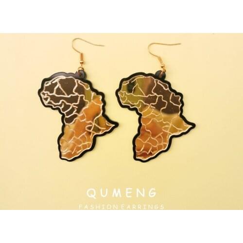 QUMENG African Map Big Earrings Exaggerate Earring for women Gold Color African acrylic mirror Traditional Ethnic Hyperbole Gift