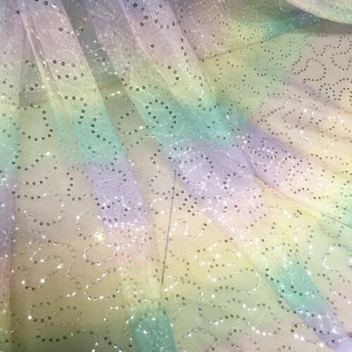 GLace 1M/Lot Rainbow sequin mesh fabric for dress wedding decoration rainbow sequin dress TX1064