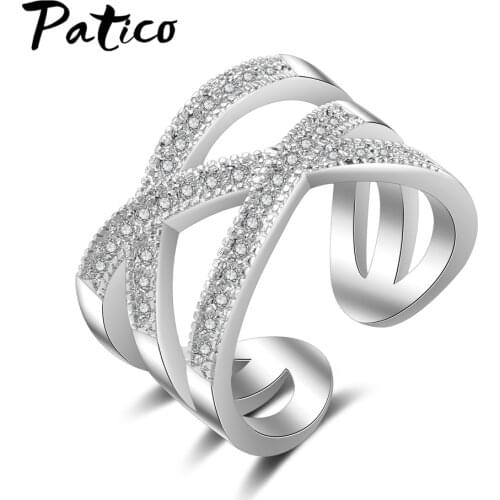 Romantic Mini Cubic Zirconia Overpass Shape Openning Rings Adjustable Size 925 Sterling Sliver High Quality Free Shipping