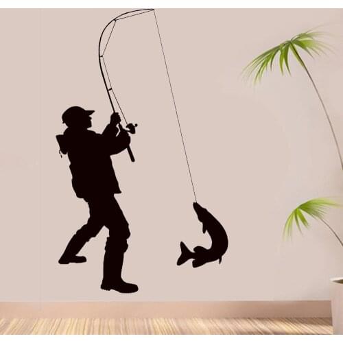 Fishing Rod Fish Fisherman Club Hobbies Vinyl Wall Decal Removable Self Adhesive Stickers On The Wall Interior Mural FS17