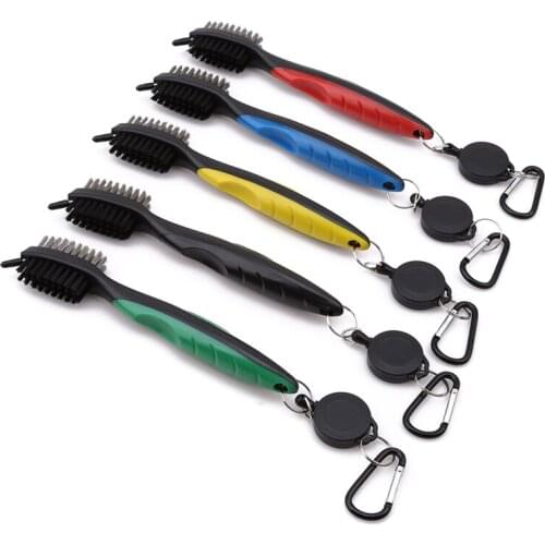 Golf Club Cleaning Brush Double-Side With Keychain for Golf Club with Retractable Zip-line Tools