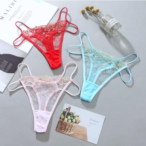 Sexy Panties Women Retro Lace Flower Lingerie Mesh Transparent Low Waist G String Womens Underwear Embroidery