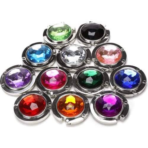 Alloy Fashion Crystal Rhinestone Bag Holders Folded Handbag Bag Hook Hanger Holder Accessories 12 Colors 1 Pc