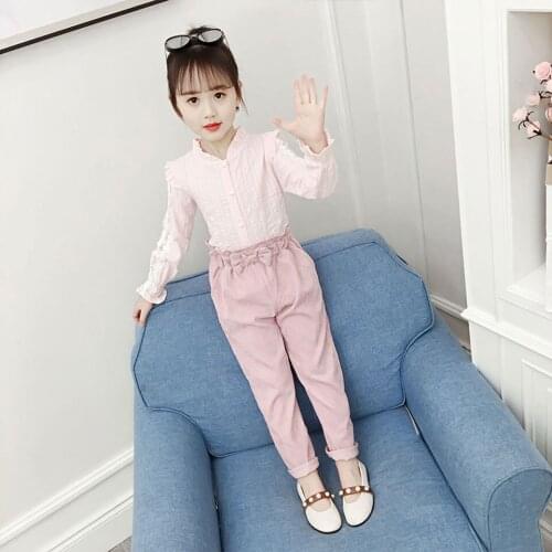 Age For 4-13 Year Old School Girl Outfit 2021 Spring Baby Girls Suits Shirt + Pants 2Pcs/set Fashion Casual Children Girl Suit