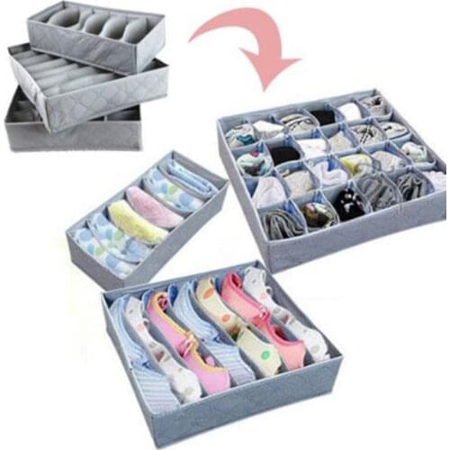 3Pcs/Set Storage Boxes Bamboo Charcoal Non-woven Underwear Organizer with Zipper Foldable Drawer Storage Box