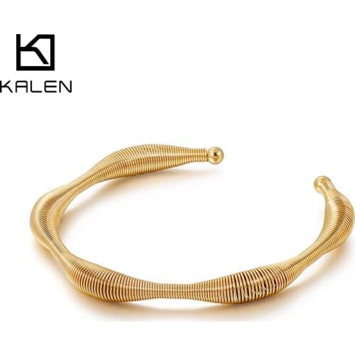 Kalen Simple Design Jewelry Cuff Bangles Bracelets For Women Tri-color Stainless Steel Zircon Brazaletes Mujer Jewelry 2020