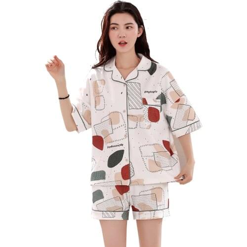 M-4XL women pajamas sets female Korean cartoon short sleeved summer leisure suit Woman cute 100% cotton Home Furnishing clothing
