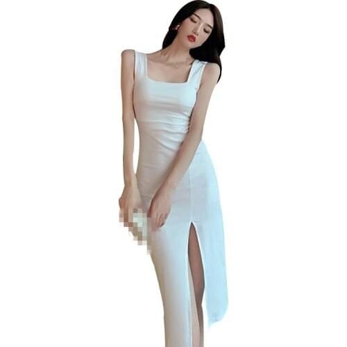 ZC3487 2021 summer new women fashion sexy temperament Popular show thin slit sleeveless dress cheap wholesale