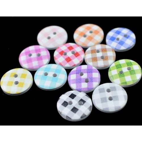 100PCS 13MM Wood Button for Clothes Random Color Dots Plaids Round Decorative Wooden Buttons Sewing Scrapbooking Accessories