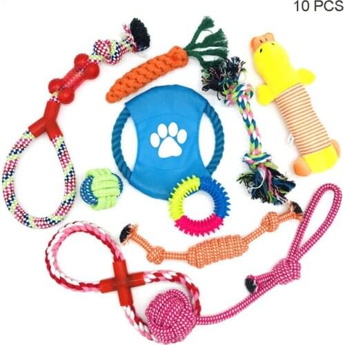 2 Sets(10 Pcs/set) Dog Rope Toys Durable Braided Puppy Teething Chew Toys Natural Cotton For Teeth Cleaning Wholesale X2