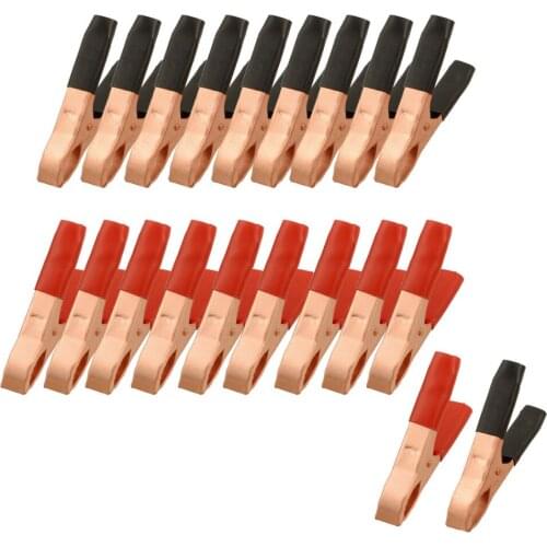 20 Pcs Black Red Copper Plated Metal Battery Clips Alligator Clamps 50A
