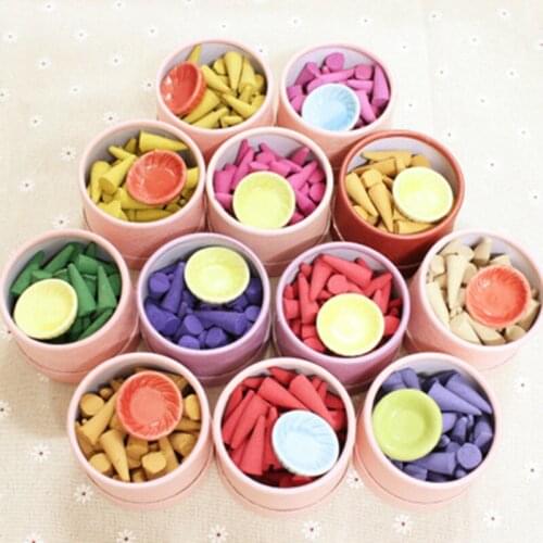 40Pcs 1 box Pagoda Incense Natural Incense Sticks Rose Tulip Scent Tower Sandalwood Spice +Tray Household Perfume Suits