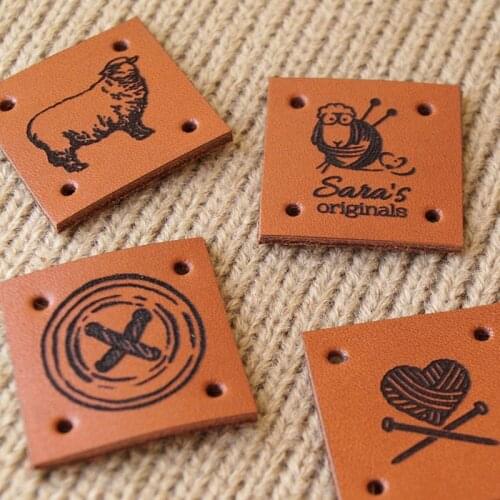 55pcs Personalised Sewing leather label for Handmade Products, Brand logo clothing tags, Knitting Garment labels DIY Accessories