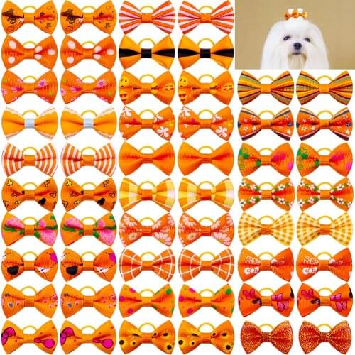 100pcs in pairs Pet Dog Grooming Bows Handmade Fashion Dog Hair Accessories Orange Autumn Pet Supplies Pet Dog Hair Bows