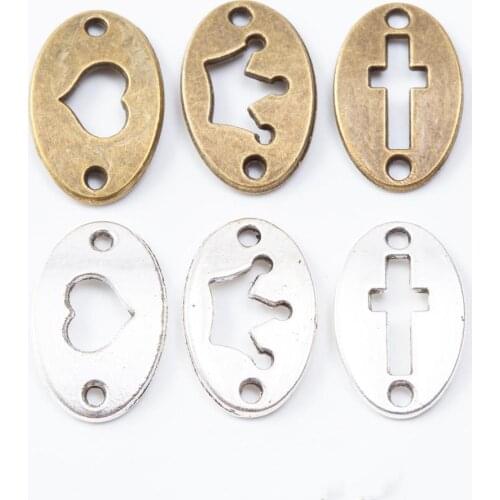 100pcs 20*12MM Antique silver color heart crown cross connector charm bronze pendant for bracelet earring necklace diy jewelry
