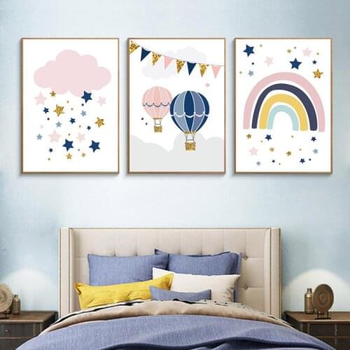 Nursery Home Decor Cartoon Ballon Rainbow Cloud Star Canvas Painting No Frame Children Poster And Print Wall Art Cute Pattern