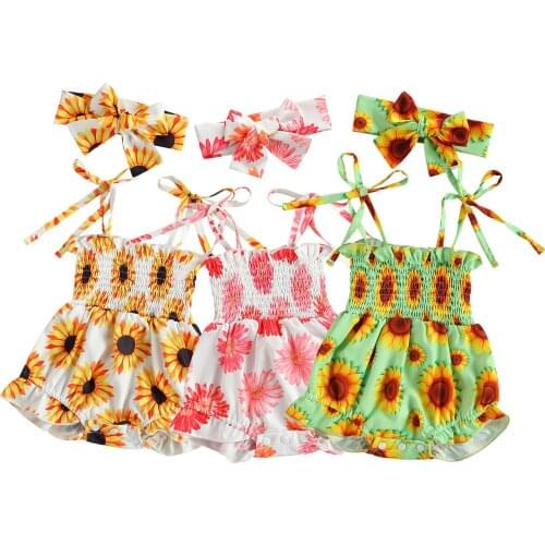 Summer Infants Floral Romper Tops Baby Headband, Sling Sleeveless Home Sports Sleeping Kids High Waist Clothes 0-18 M Unique