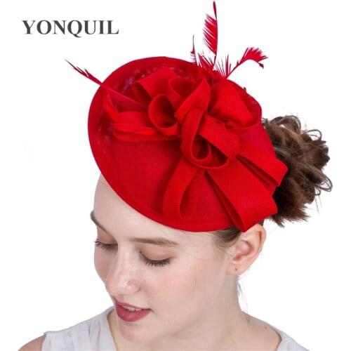 Imitation Sinamay Red Fascinator Hats Headbands For Women Weddings Races Kentucky Hat Church Hats Party Bridal Hair Accessories