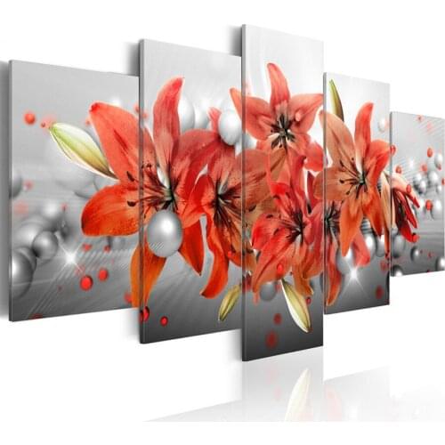 Painting Lily Flower Full Round Drill Diamond 5D 5 Pcs Embroidery Cross Stitch Picture Floral Wall Art Home Decor Handmade Gift